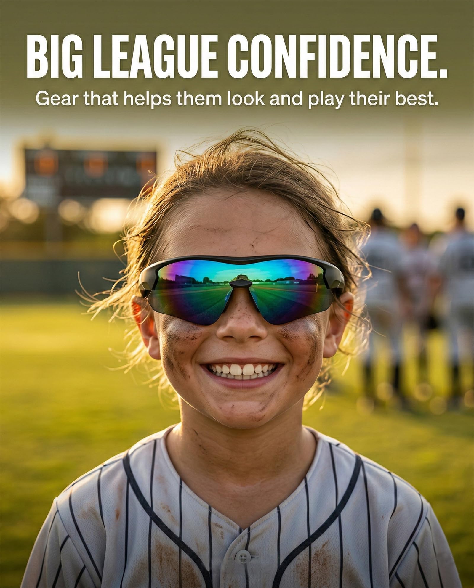 maivnz Okulary przeciwsłoneczne baseballowe dla chłopców i dzieci w wieku 8-14 lat, pancerne okulary przeciwsłoneczne UV400 Softball (czarne/niebieskie)
