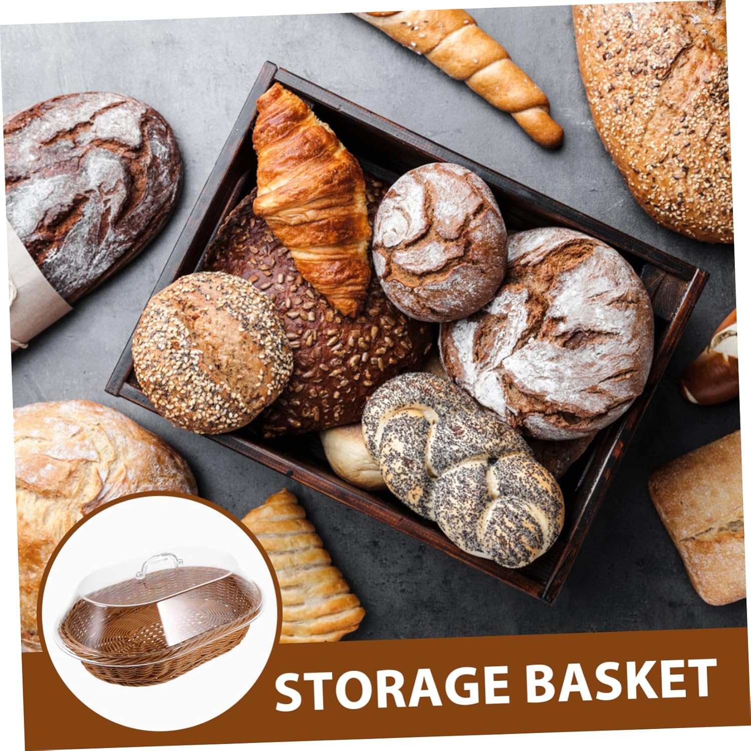 Bread Baskets Lid Fruit Basket Tabletop Organizer Woven Serving Trays for Snacks