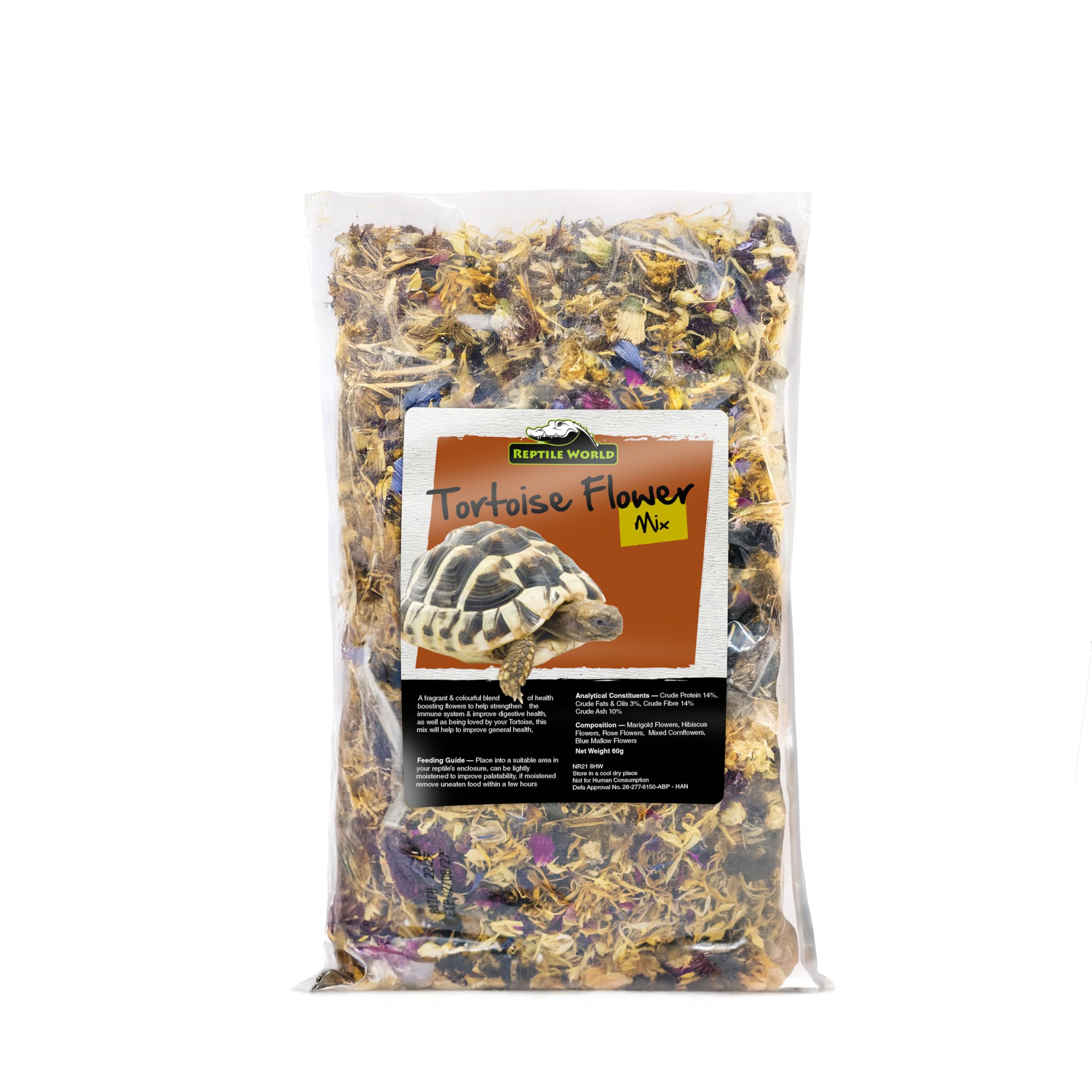 Reptile World Tortoise Flower Mix 60g | Natural Forage for Tortoises, Bearded Dragons, Iguanas, Marigold, Rose