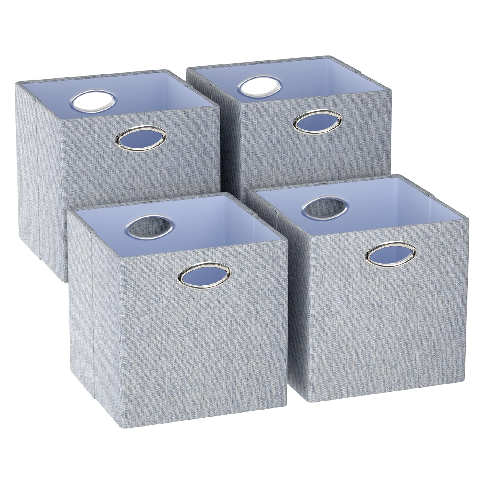 Foldable Cube Storage Bin Organizing Baskets Cubby Boxes Fabric Storage Cubes Organizer Bins with Handles for Organization Shelf Closet, 13"x13"x13", Pack of 4, Blue/Gray