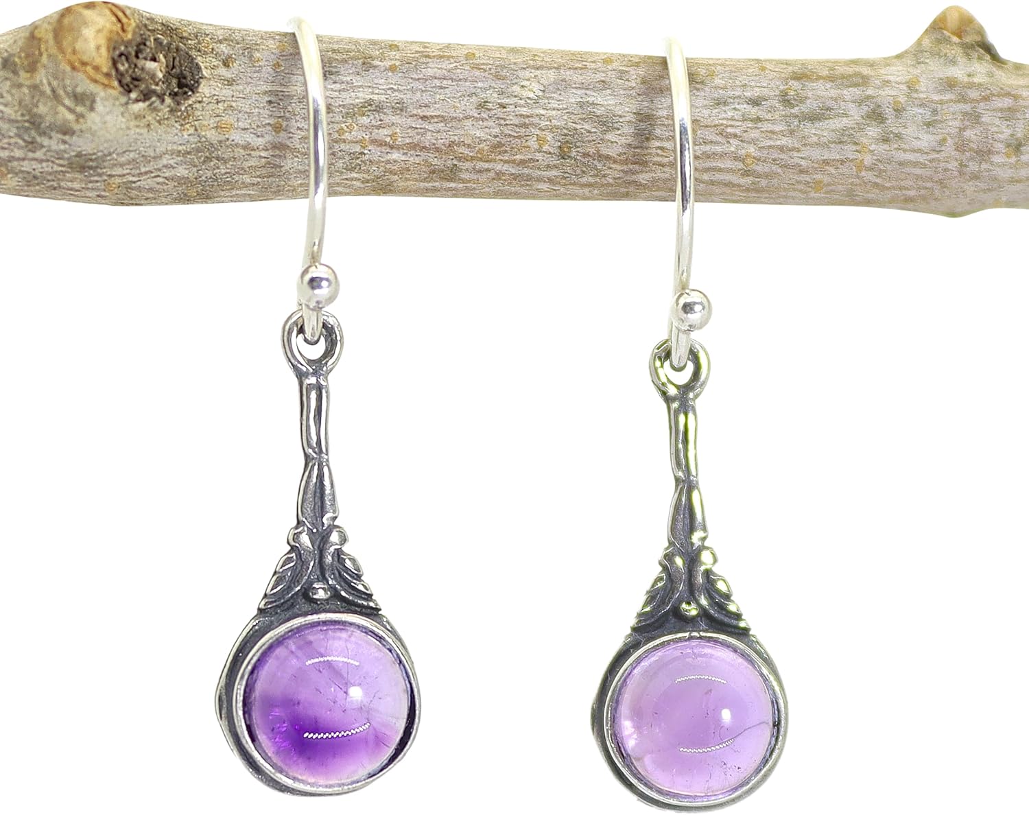 Gemstone sterling silver dangle earrings, Birthstone drop earrings, Victorian style silver earrings, Vintage earrings
