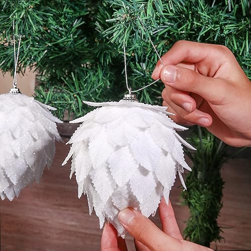 Miniatura 3 de Adornos de bola de Navidad, juego de 4 piezas de decoración de árbol de Navidad, bola de piña blanca, decoración del hogar, decoración de boda y