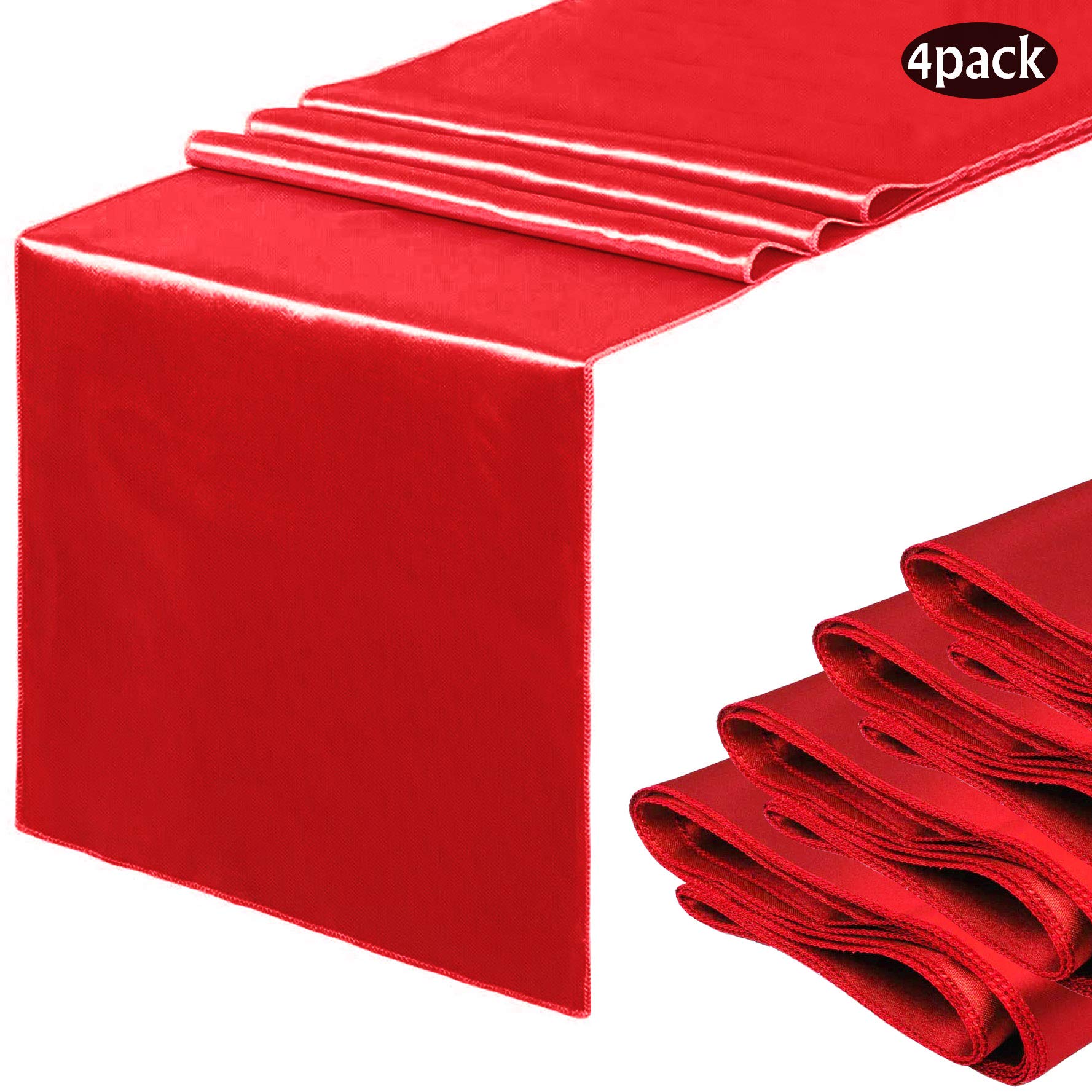 Bimkole Paquete de 4 caminos de mesa de satén de seda brillante y tela suave para cenas familiares, bodas, Acción de Gracias, cumpleaños, decoraciones de fiesta de Navidad (rojo, 12 x 108 pulgadas)