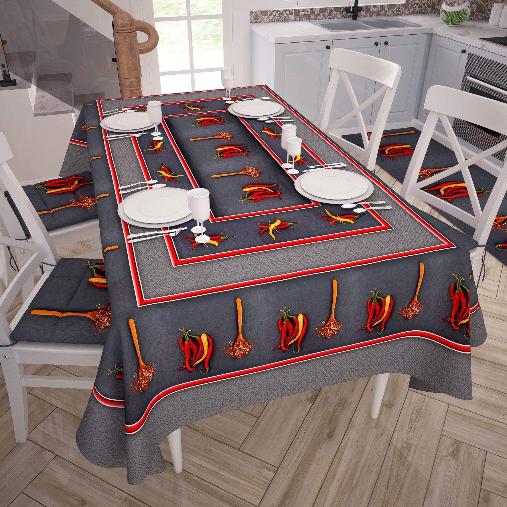 PETTI Artigiani Italiani Rectangular, Microfiber, Decorative Printed Table Cloth, 100% Made in Italy, Chili Peppers, 140x180