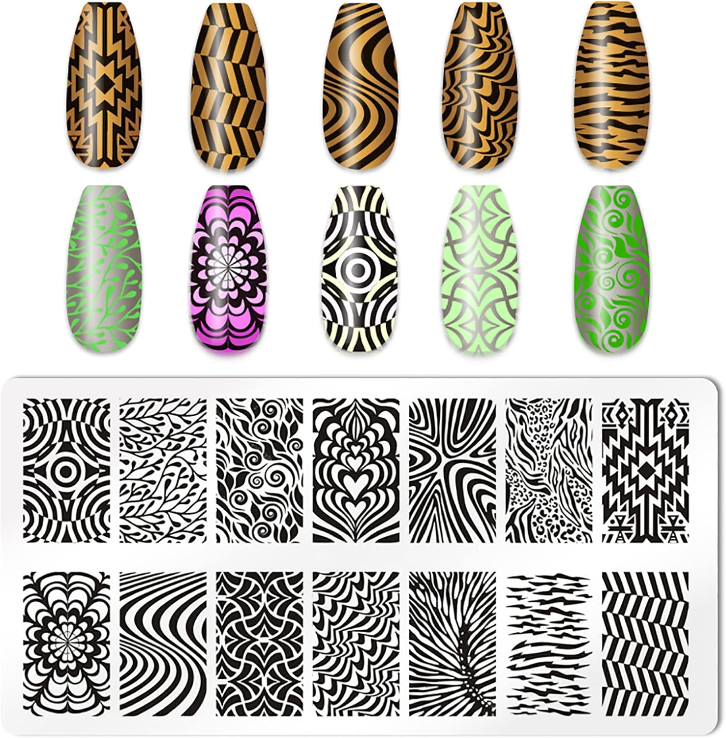 5Pcs Leopard Print Nail Stamp Nail Stamping Plates Nail Art Stamping Plates Nail Design Stamp Nail Plate Template Nail Art Accessories Tools with 1 Nail Stamper, 1 Scraper