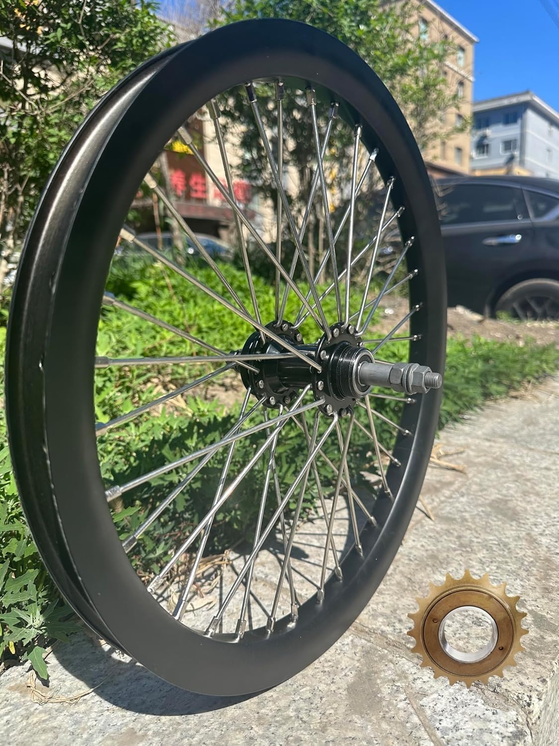 20 inch Rear Bicycle Wheel with 20T Flywheel, Aluminum 20" Bike Rim with Disc Brake Heavy Duty Spoke Wheel 10G 36 Spokes for MTB/Road/Cruiser Bikes(Rim Size 16.5")