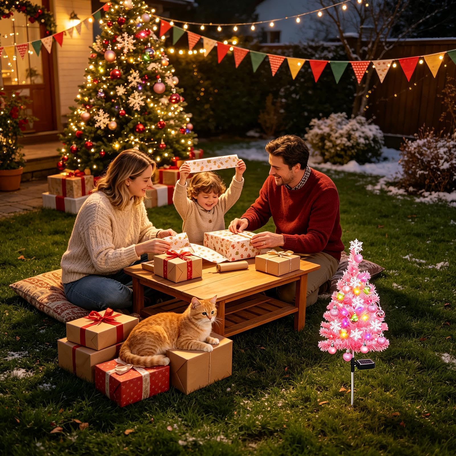 Albero di Natale Solare Ornamenti Rosa Impermeabili