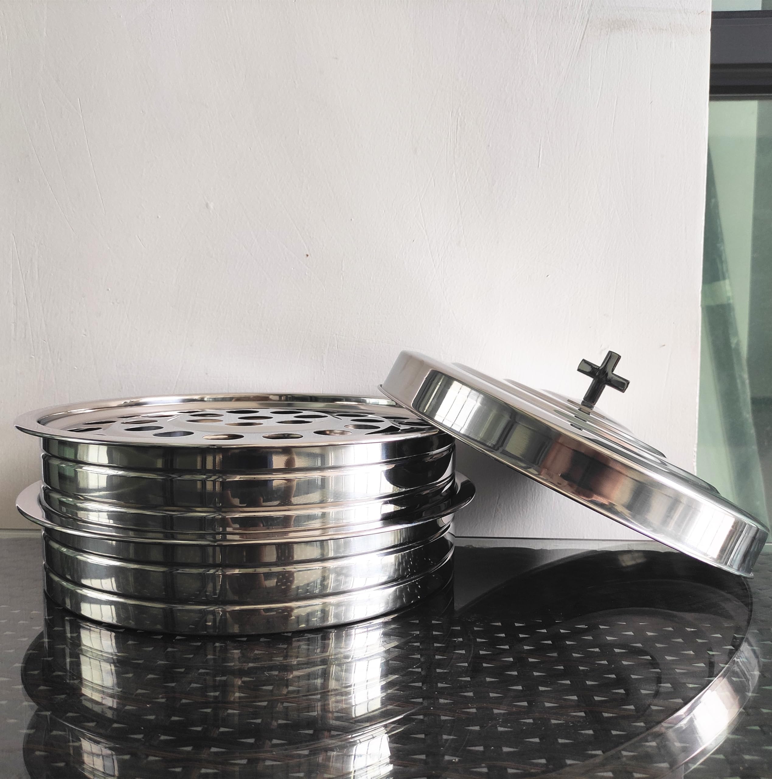 Bandeja de acero inoxidable pulido para 2 tazas de comunión con 1 cubierta para servicio de iglesia, juego de 2 bandejas apilables para servir comunión para tazas de comunión, bandejas de comunión de