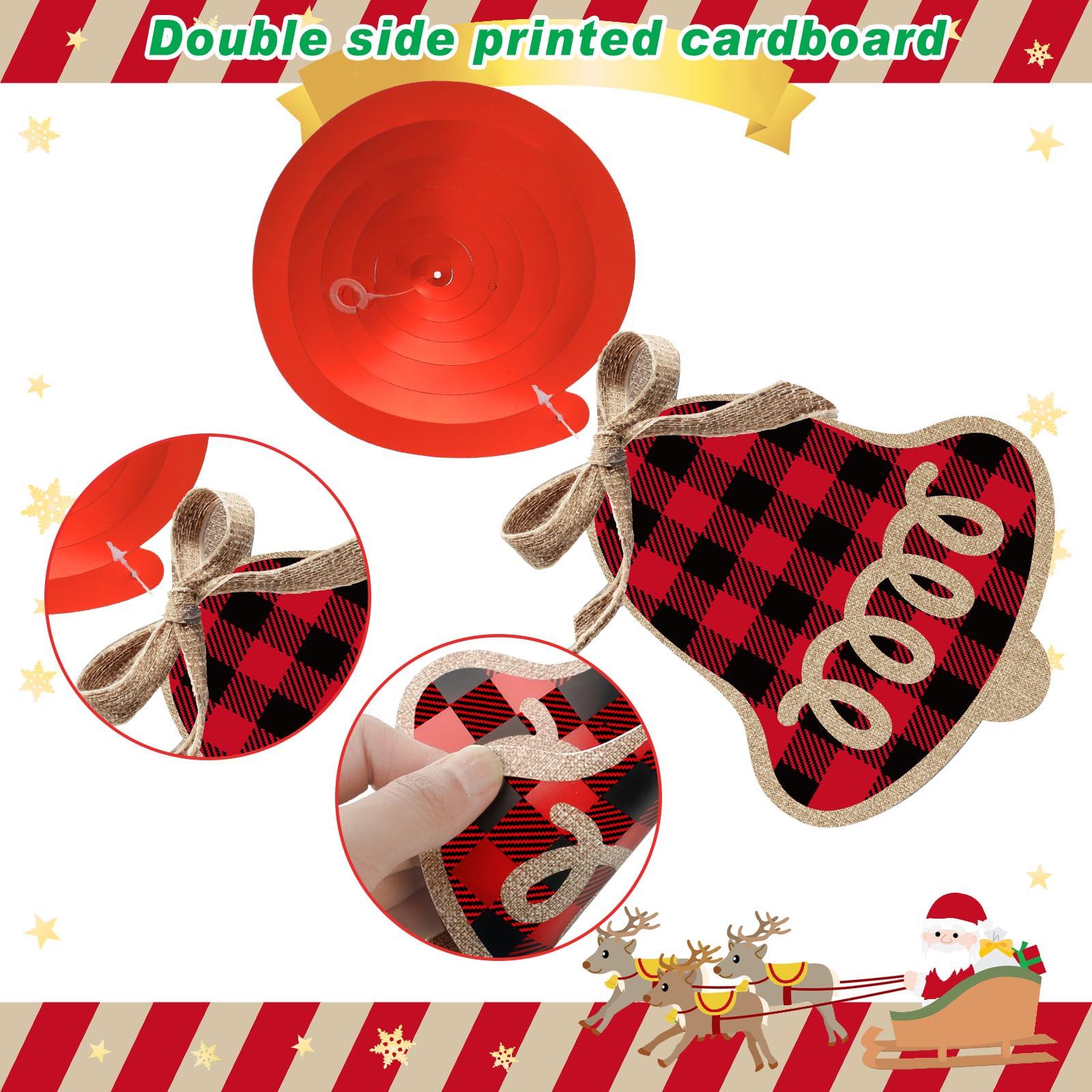 Liliful 48 piezas de decoraciones de fiesta de Navidad, decoración de remolinos colgantes de papel de aluminio, serpentinas colgantes, decoración de remolinos de Navidad a cuadros de búfalo para
