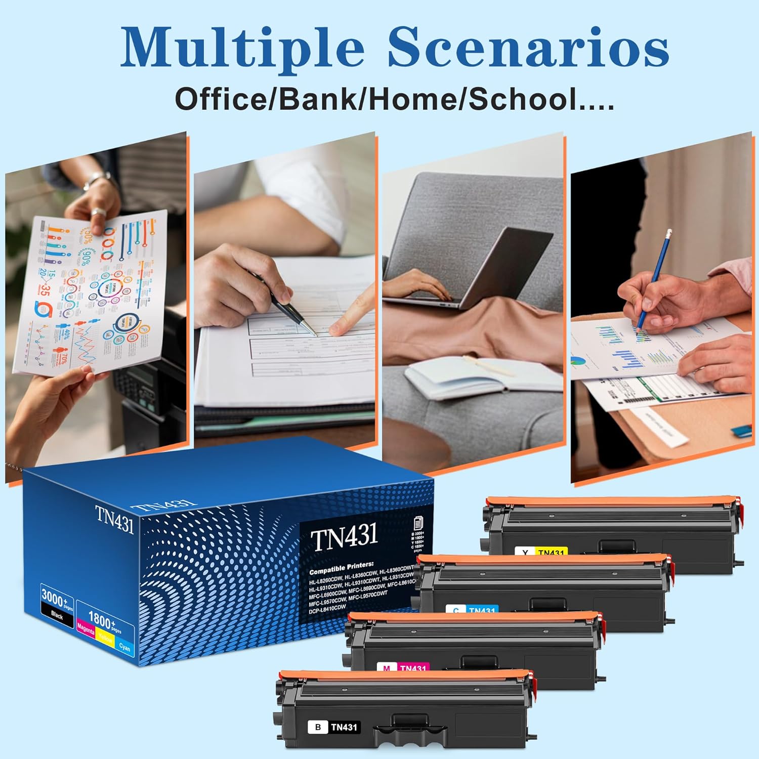 TN431 TN-431 Toner Cartridges 4-Pack Compatible for Brother TN431 TN 431 TN-431 Toner Compatible for Brother MFC-L8900CDW HL-L8360CDW HL-L8260CDW MFC-L8905CDW MFC-L8610CDW HL-L8360CDWT, 4 Color Set