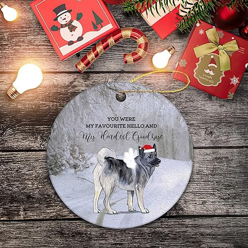 Miniatura 5 de Adornos para mascotas para árbol de Navidad, perro alce noruego, adorno conmemorativo redondo de cerámica de doble cara, recuerdo colgante,