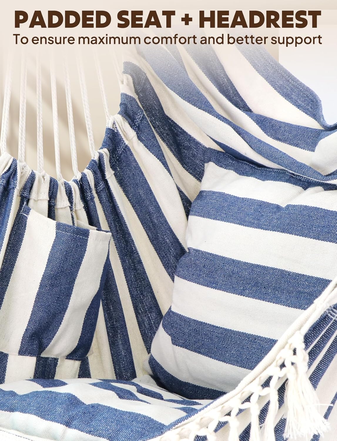 Chihee Hammock Chair Hanging Swing Max 500 Lbs 2 Cushions Included Metal Spreader Bar with Anti-Slip Grooves Portable Hanging Chair Side Pocket Large Macrame Bohemian Chair Indoor Outdoor - Image 4