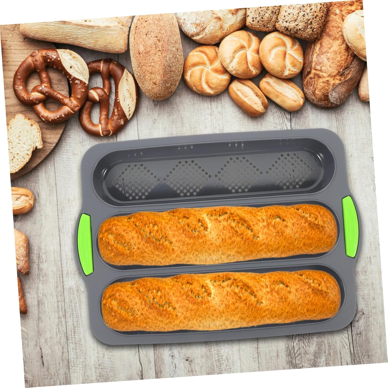 Silicone No-stick Bread Pans Baking Tray Slot Baking Mold for Home Kitchen Deep Gray for Fresh French Bread and Baguettes and Use