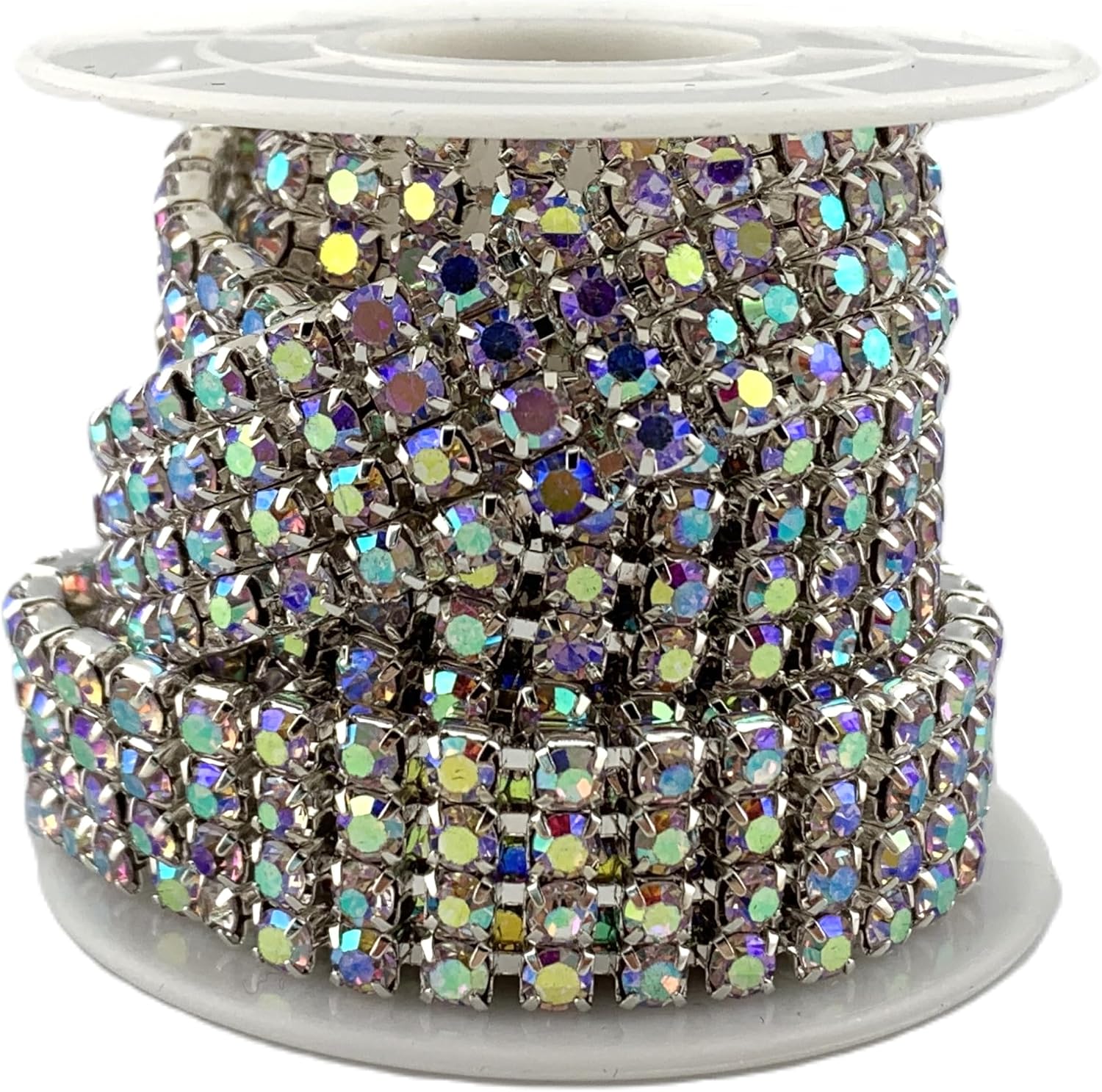 1 Yard 4 Rows SS16 3/5 inches Close Rhinestone Chain Trims Cup Chain Wedding Cake Decoration (Crystal AB Rhinestone+Silver Plated Chain)