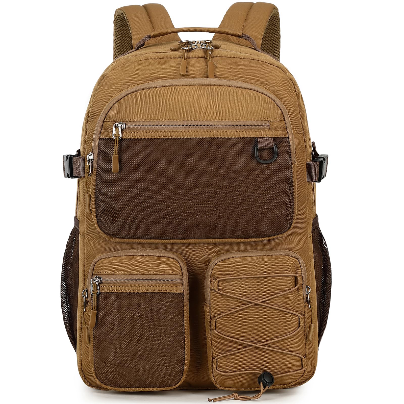 Water Resistant Daypack with Mulitiple Pockets for Travel Outdoor College, 15.6 inch Laptop Backpack for Men and Women (Brown)