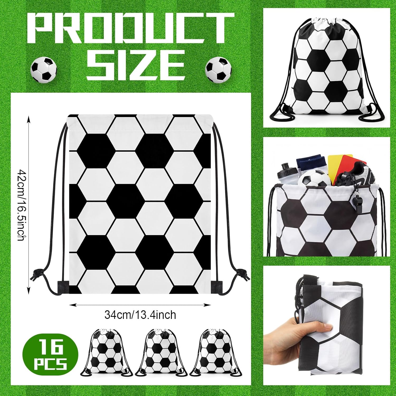 48 Pcs Soccer Party Favors Team Gifts Bulk Include 18.6 oz Soccer Water Bottles Sport Drawstring Bag Cooling Towels for Sports Themed Team Gifts Accessories, 16 Sets