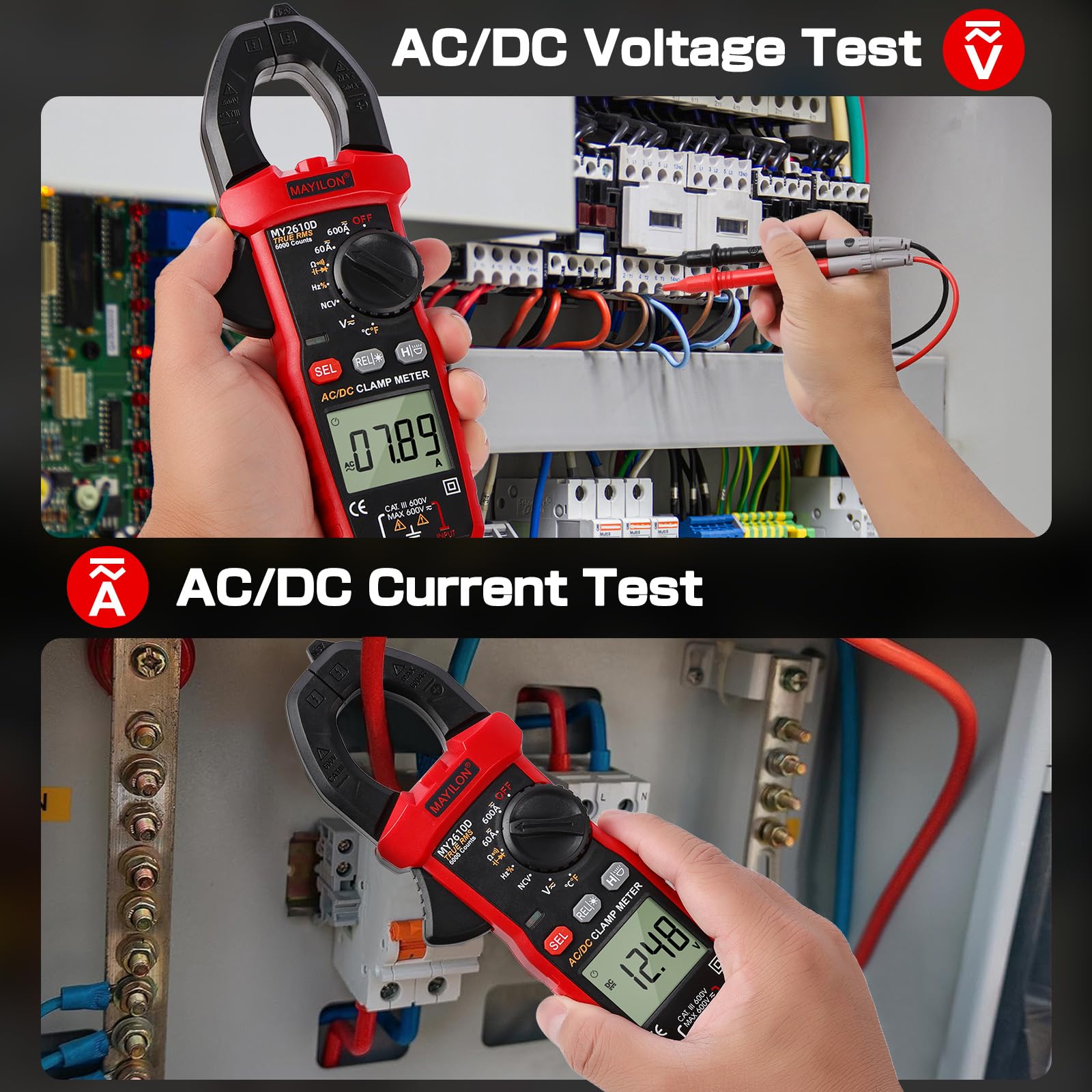 Stromzange DC/AC Zangenamperemeter Digital Clamp Meter: Strommesszange 600A 6000 Counts Digital Strommessgerät - Multimeter Amperemeter Voltmeter Tester