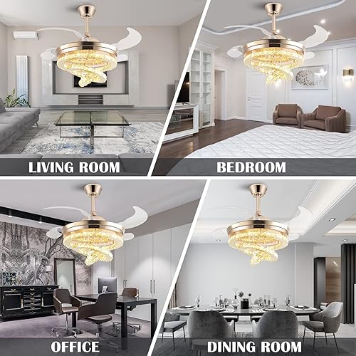 Miniatura 7 de Ventilador de techo de cristal de 42 pulgadas con luces, moderno ventilador de techo de cristal, ventilador de techo regulable, ventilador de techo