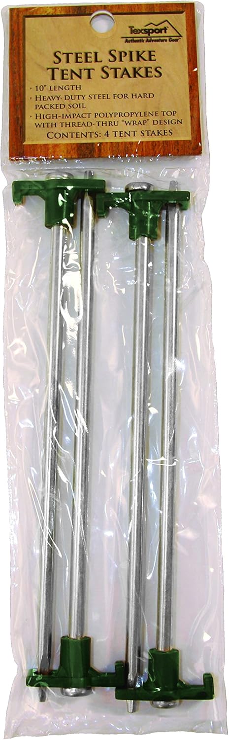 Texsport Set of 4 Galvanized Steel Spikes Heavy Duty Tent Peg Stakes, 10 Inch