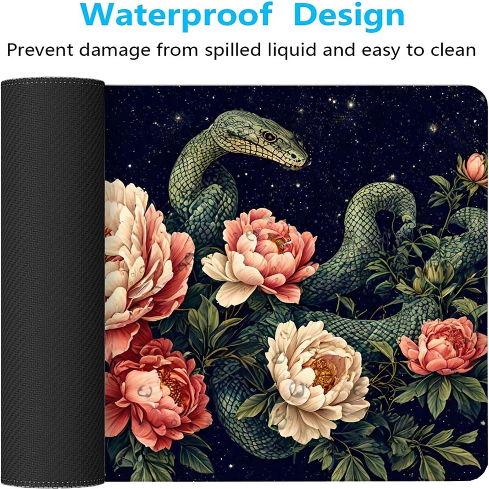 Alfombrilla Ratón Serpiente Flor Alfombrilla Ratón XXL 1400x600x3mm Mouse Pad Resiste Salpicaduras, Extendida de Gran Tamaño con Bordes Cosidos, Mejora la Precisión y la Velocidad,Antideslizante y-425