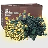 33FT 100 LED Christmas String Lights Indoor Outdoor Waterproof, Warm White Christmas Lights Green Wire, Twinkle Lights Plug in for Tree Room Bedroom Wedding Xmas Decorations