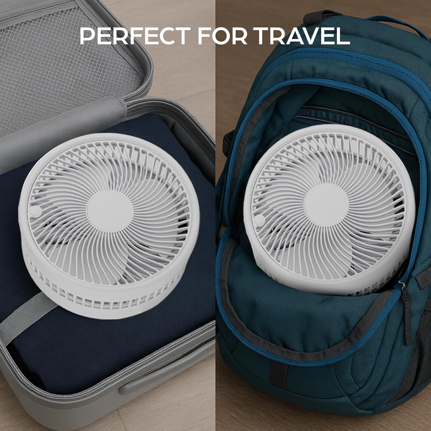 MyFoldaway Portable Fan for Travel, USB Rechargeable Cordless Portable Fans for Desk, Home, Camping, Sleeping, Lightweight Compact & Foldable Travel Fan, Pedestal Extends from 4-40”, Quiet, 3 Speeds