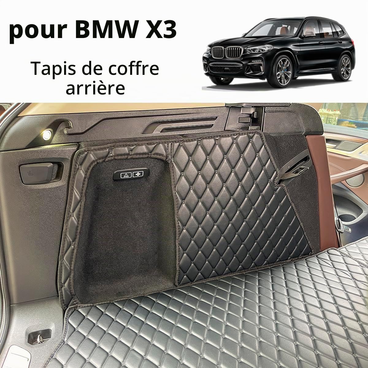 Tapis de coffre compatible avec BMW X3 G01 2018-2024 et doublures de coffre à dossier arrière toutes saisons (ne convient pas au X3 xDrive 30e)
