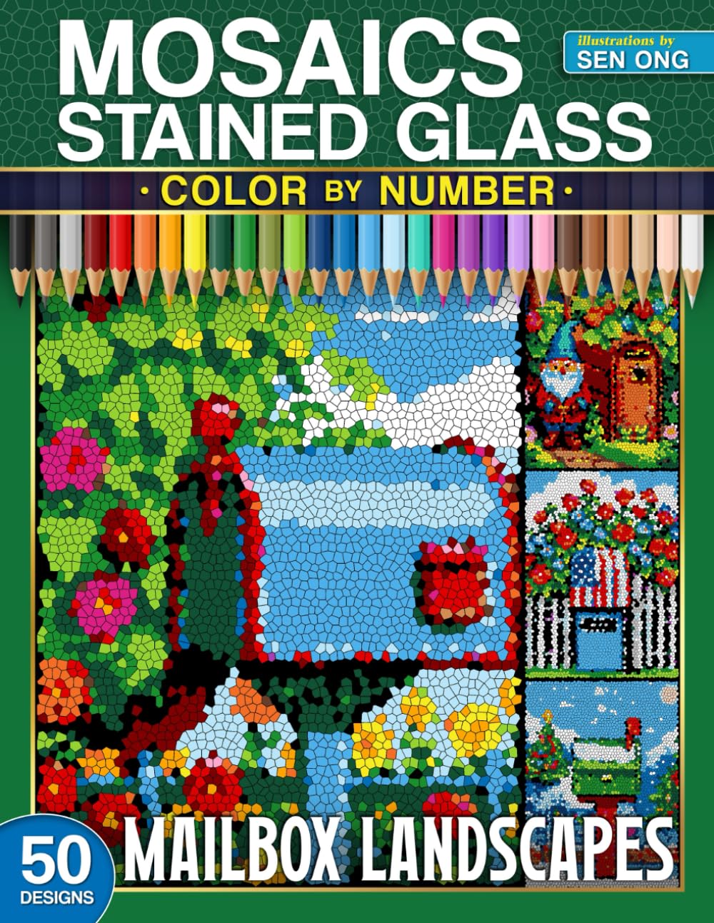 Mailbox Landscapes Stained Glass Mosaics Color by Number: 50 Art Suburban Scenes (Stained Glass Mosaics Color by Number Collection)