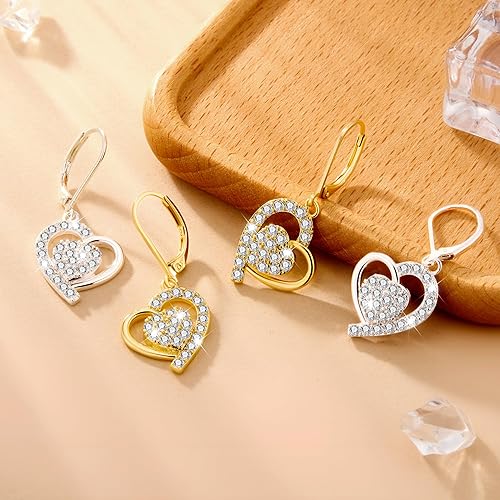 Miniatura 5 de ALEXCRAFT Aretes colgantes de plata de ley 925 chapados en oro de 14 quilates, hipoalergénicos, aretes de espalda francesa, aretes de circonita