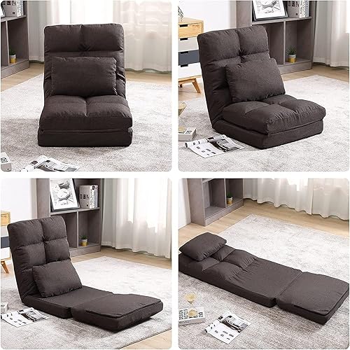Miniatura 11 de FLOGUOR Chaise Lounge para interiores, silla de piso de 14 posiciones con almohada acolchada para adultos y niños, silla plegable para sala de