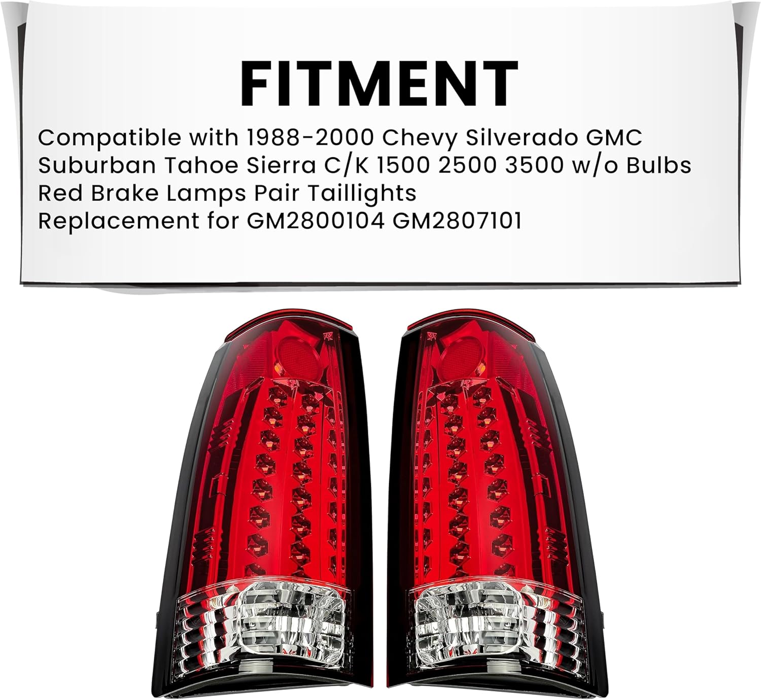 HECASA LED Tail Lights Compatible with 1988-2000 Chevy Silverado GMC Suburban Tahoe Sierra C/K 1500 2500 3500 w/o Bulbs Red Brake Lamps Pair Taillights Replacement for GM2800104 GM2807101