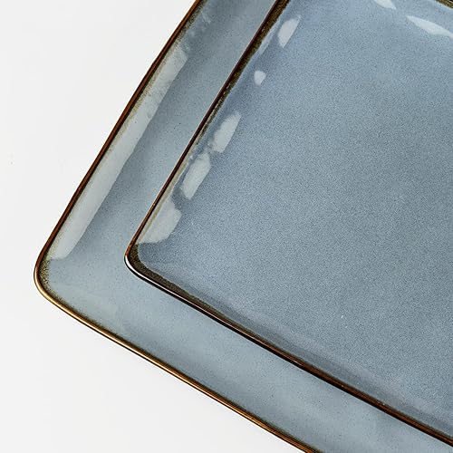 Miniatura 9 de Famiware Juego de platos y cuencos cuadrados oceánicos para cocina, juegos de vajilla de 16 piezas para 4, esmalte reactivo, azul