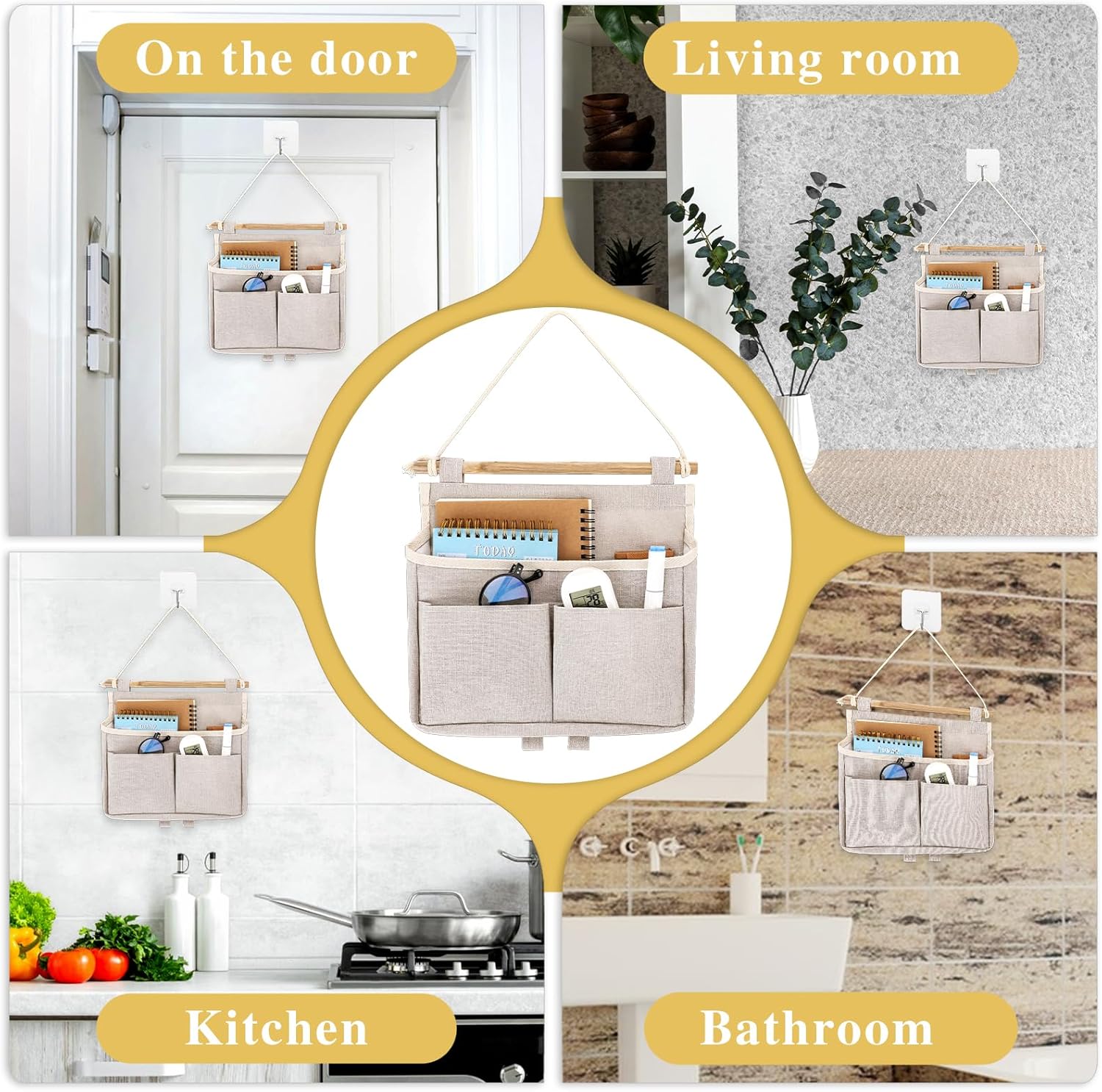 Jeffdad Hanging Canvas Organizer, Wall Door Closet Hanging Storage Bag Organizer Wall Mount Storage for Bedroom Bathroom Office Kitchen(White) - Image 7