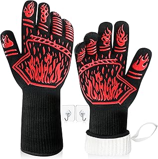 Sponsored Ad - BBQ Gloves, 1472°F Heat-Resistant and Anti Slip Long Grilling Gloves, One Size Fits All, Gift Two Hooks, Ex...
