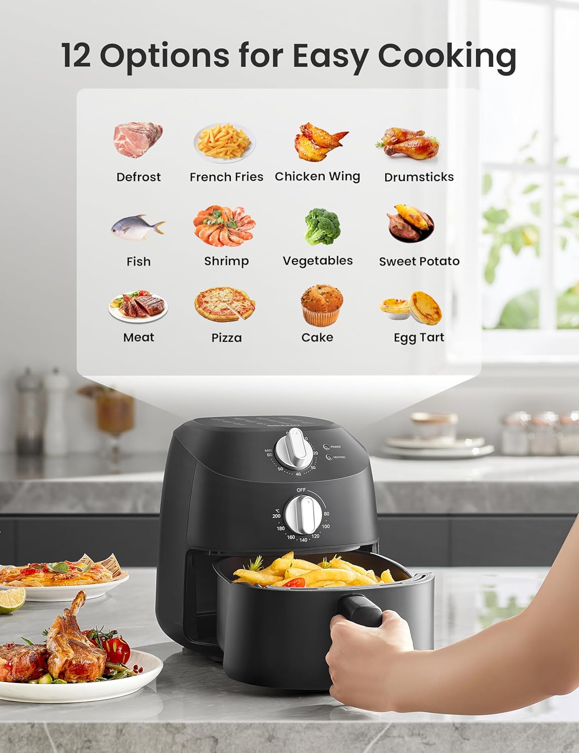 Midea Small Air Fryer, 1150 Watt, 2 L, Temperature Control, Timer, Indicator Light, BPA-Free, Black 4 810srTcmM1L. AC SL1500