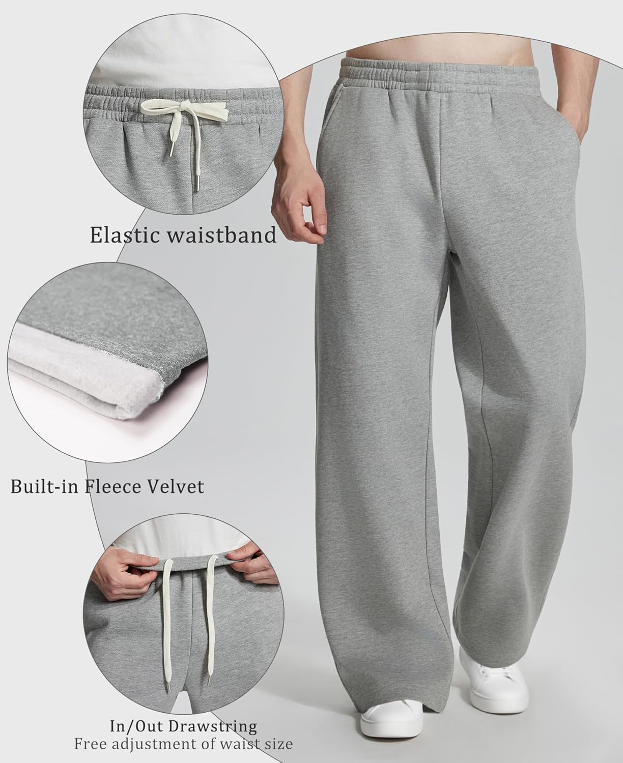 Susclude Mens Fleece Lined Baggy Sweatpants Wide Leg Mediumweight Comfy Lounge Slacks Loose Fit Track Pants Spring - Image 5