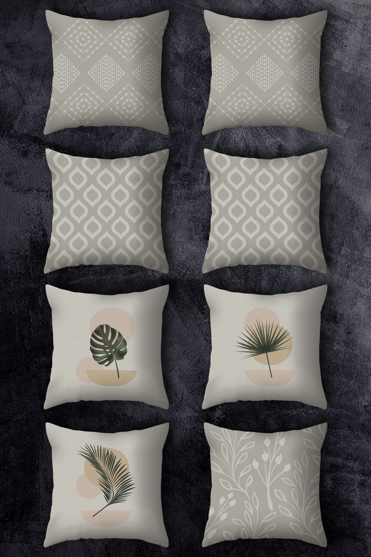 Çift Tarafı Baskılı 43x43 Kırlent Kılıfı 8'li Set Kombini
