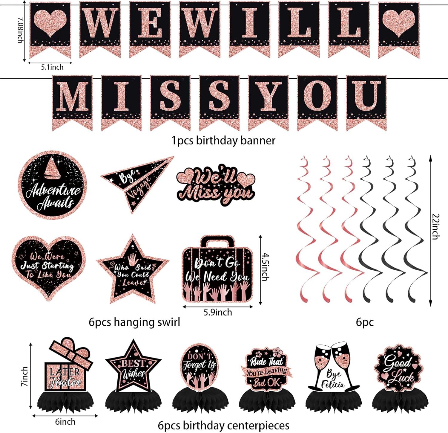 Trgowaul Rose Gold Farewell Party Decorations Supplies, Rude That You're Leaving But OK Banner, We Will Miss Party Decor, I’m Outta Here Sash&Cake Topper, Going Away Retired Hanging Decoration Set
