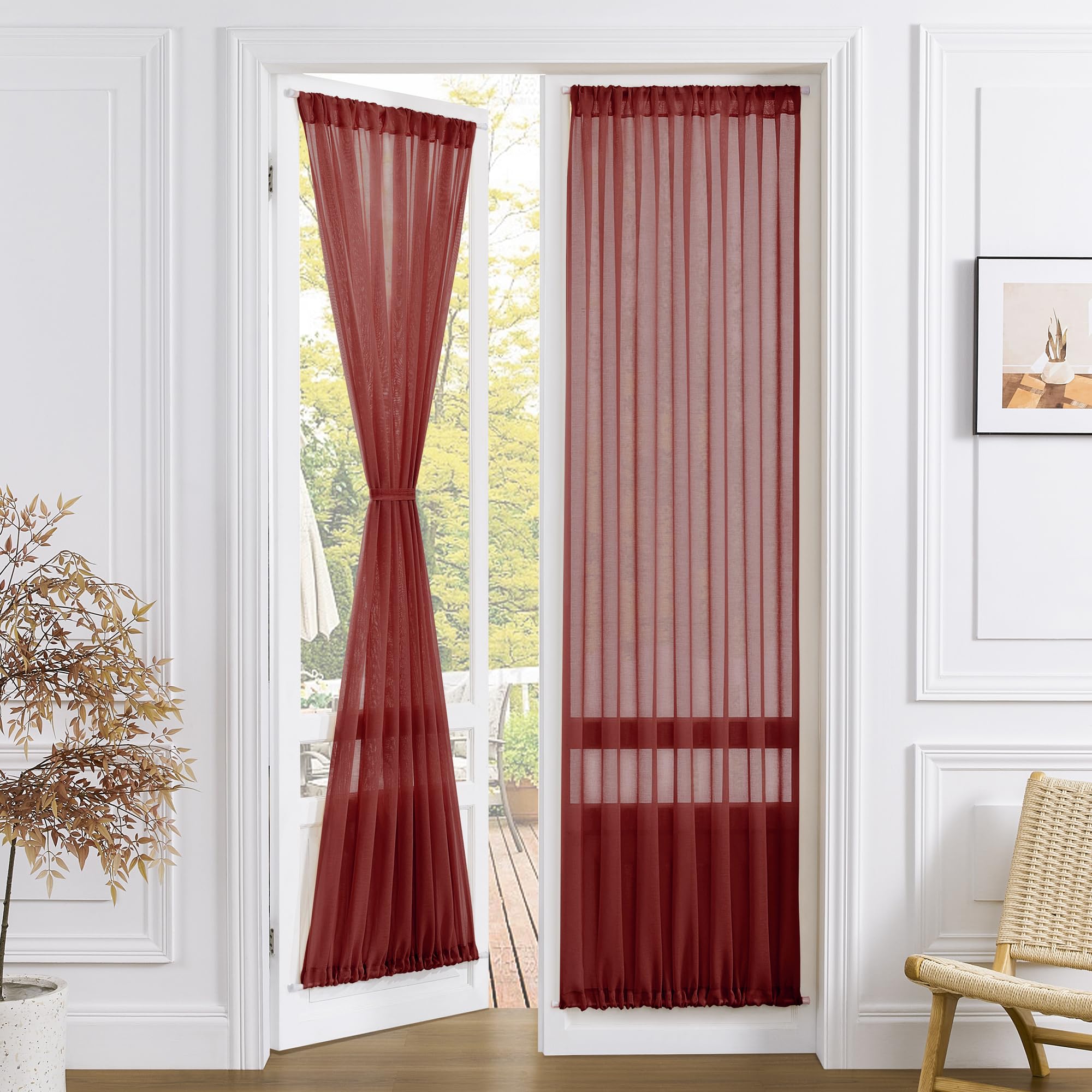 Tollpiz Sheer Door Curtains Closet Linen Textured Curtains Sheer Doorway Light Filtering Voile French Doors Rod Pocket Curtain Patio Glass Door, 25 x