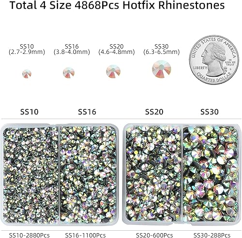 Miniatura 2 de Duflash Hotfix - Diamantes de imitación con parte trasera plana, tamaño mixto, gemas de cristal redondas para manualidades, ropa, decoración de