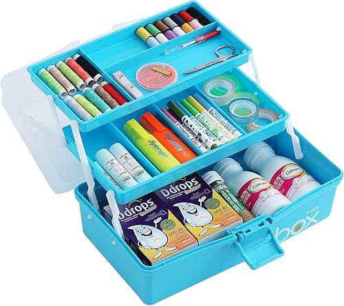 Vista 11 de Sunxenze Caja de almacenamiento de plástico transparente de 11 pulgadas, organizador de caja de costura con bandeja extraíble, caja