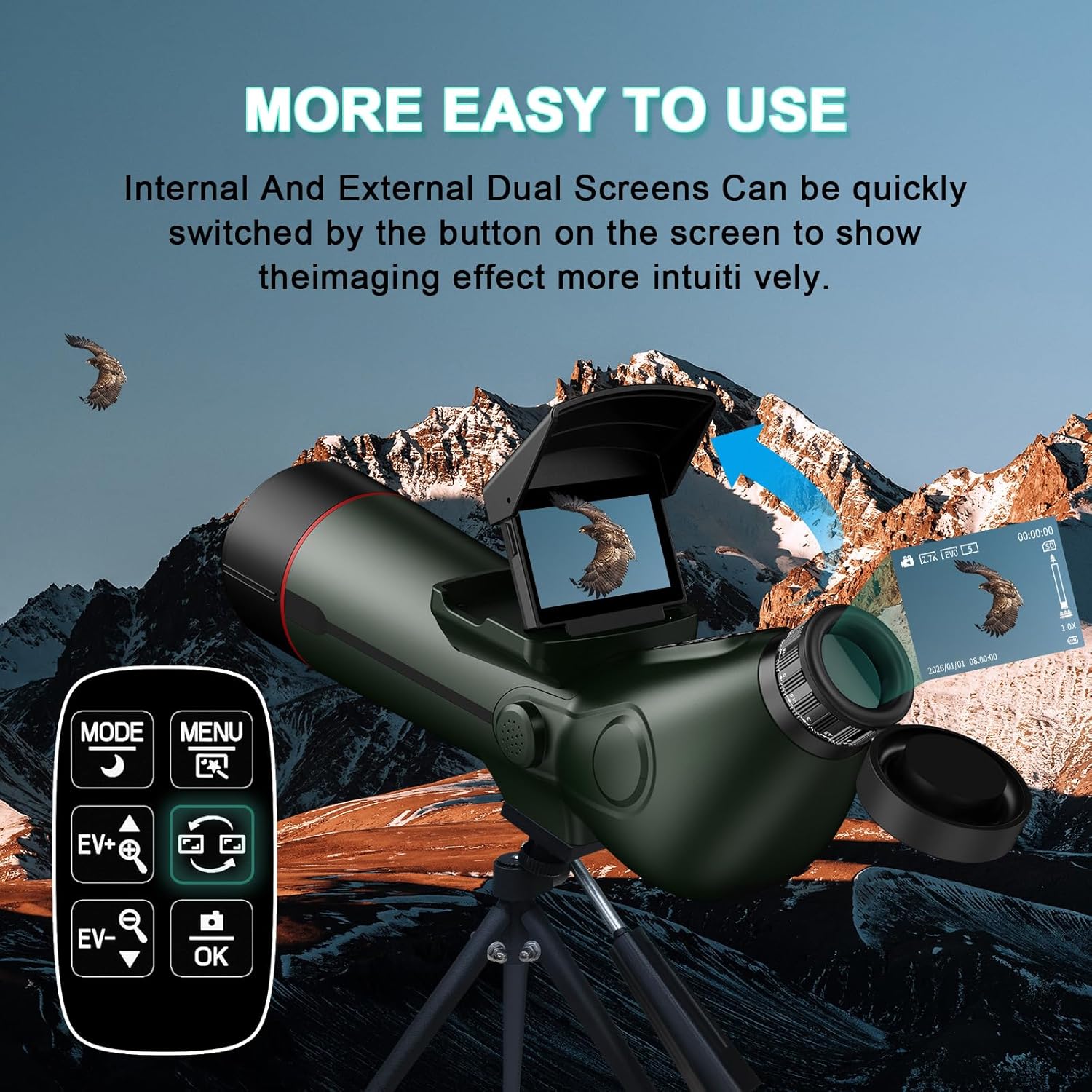 Smart Telescope, Digital Electronic Telescopes with 4K Astrophotography Camera, Internal and Externat Dual Screens Spotter for Adults & Kids & Beginners Astronomy with 64G Card