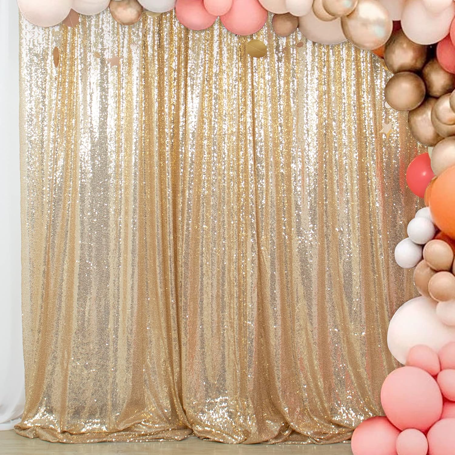ShiDianYi 8ft X 8ft,Light Gold Sequin Backdrops, Light