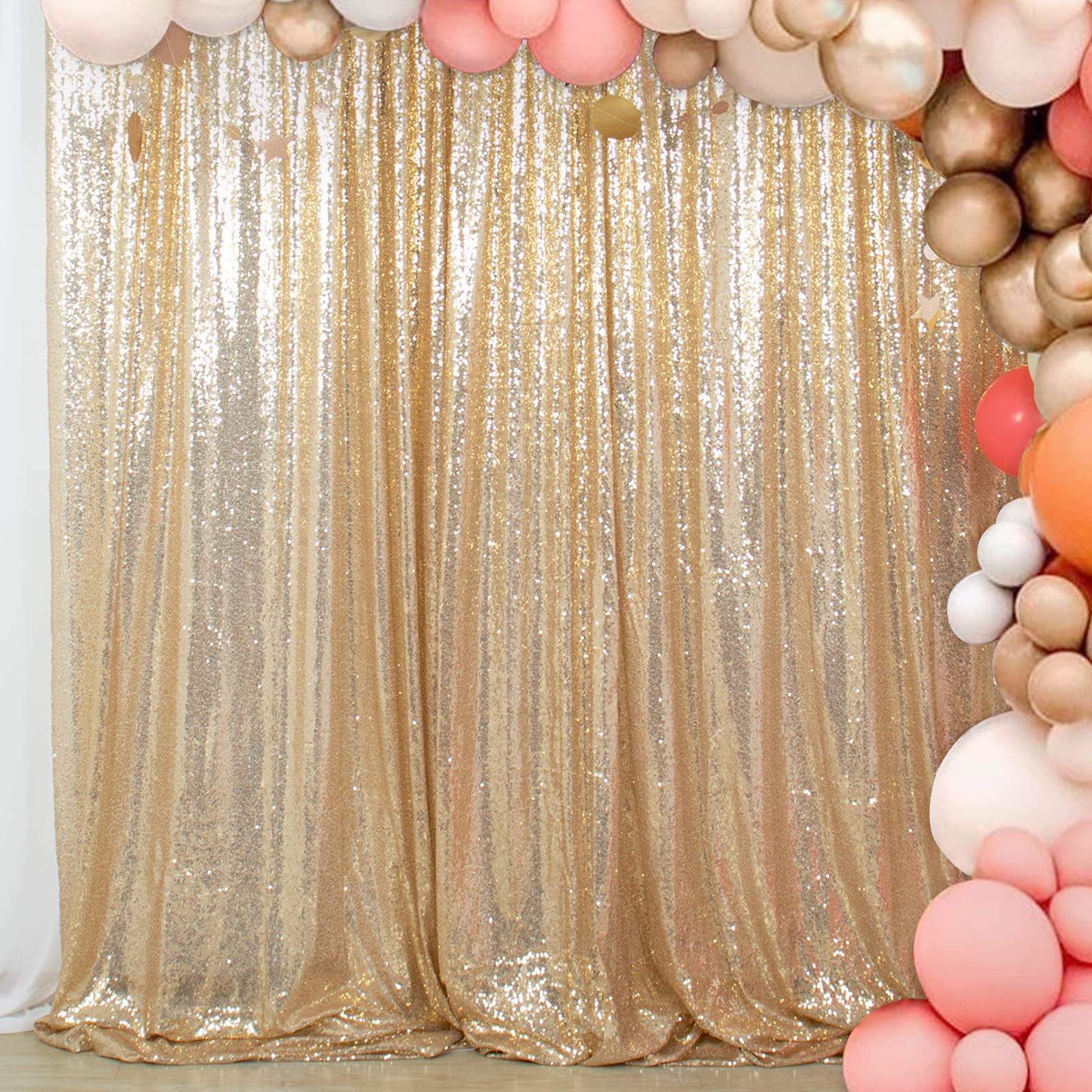 ShiDianYi 8ft X 8ft,Light Gold Sequin Backdrops, Light Gold Sequin
