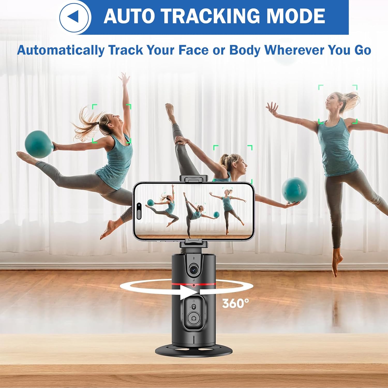 Kratos K13 demonstrating its 360-degree rotation capability and adjustable phone holder for different angles.