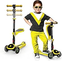 Vista 1 de SKIDEE Kick Scooters for Kids Ages 3-5, Adjustable Height Foldable Scooter with Removable Seat, 3 LED Light Wheels, Rear Brake, Wide Standing Board