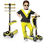 SKIDEE Kick Scooter for Kids Ages 3-5 | Foldable 3 Wheel Scooter with Lean-to-Steer, Adjustable Height, Removable Seat & LED Light Wheels | Toddler Scooter Up to 12 Year Old Boys/Girls, Yellow