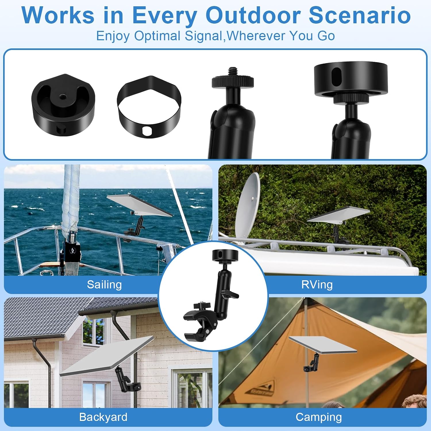 Starlink Mini Mount, Adjustable Clamp for RV Roof Rack | Starlink Mini Mount 2026 Upgraded Adjustable Clamp for RV Roof Rack, Fits 2024-2026 Pipe Adapters, HD Bracket for Mini Dish