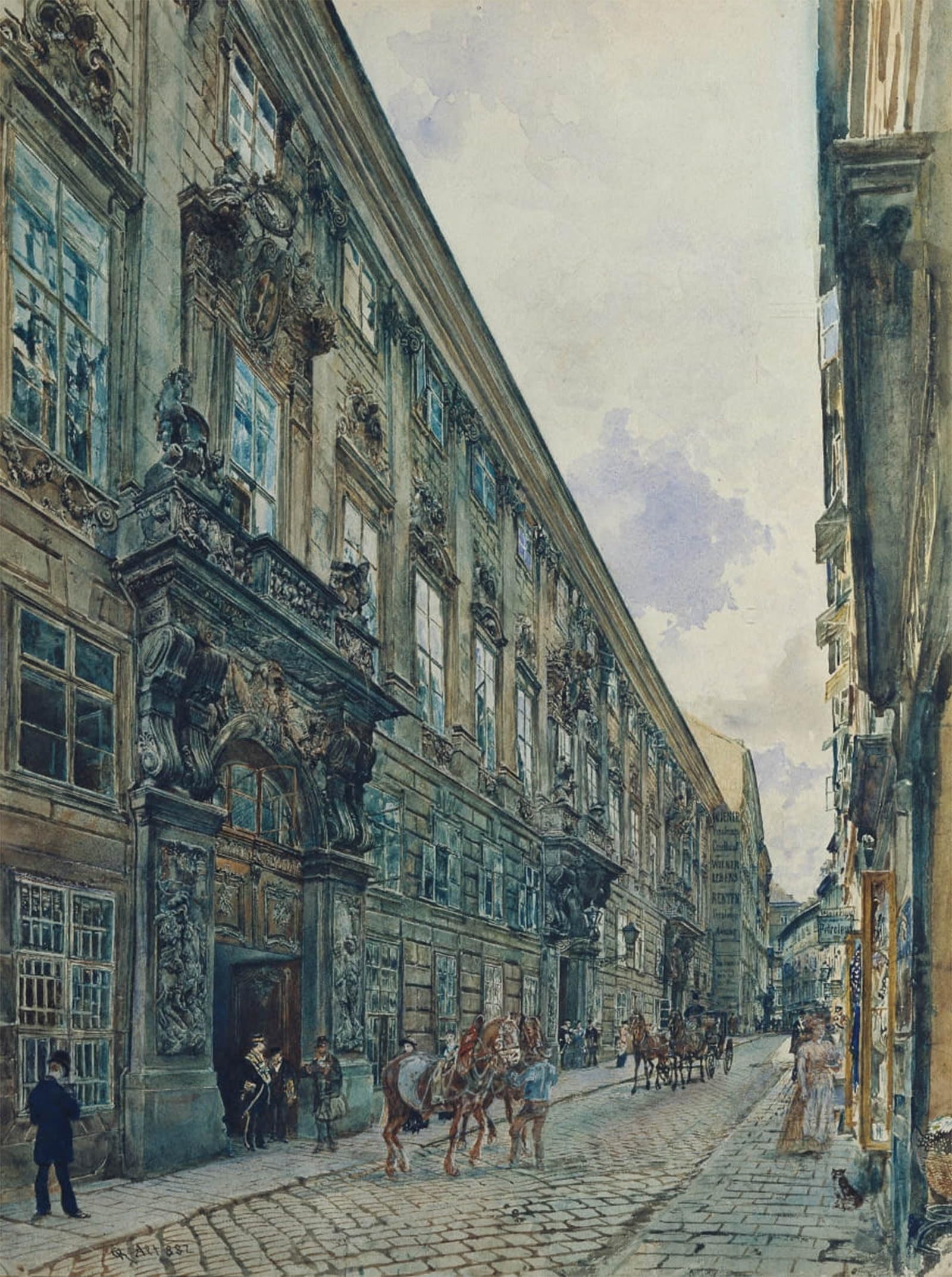 HRJUBWREE Oil Painting Prints on Canvas Painting Picture the Winter Ofeugene of Savoy in Himmelpfortgasse in Vienna by Rudolf Von Alt Artwork Canvas Prints for Home Decor 60x90cm