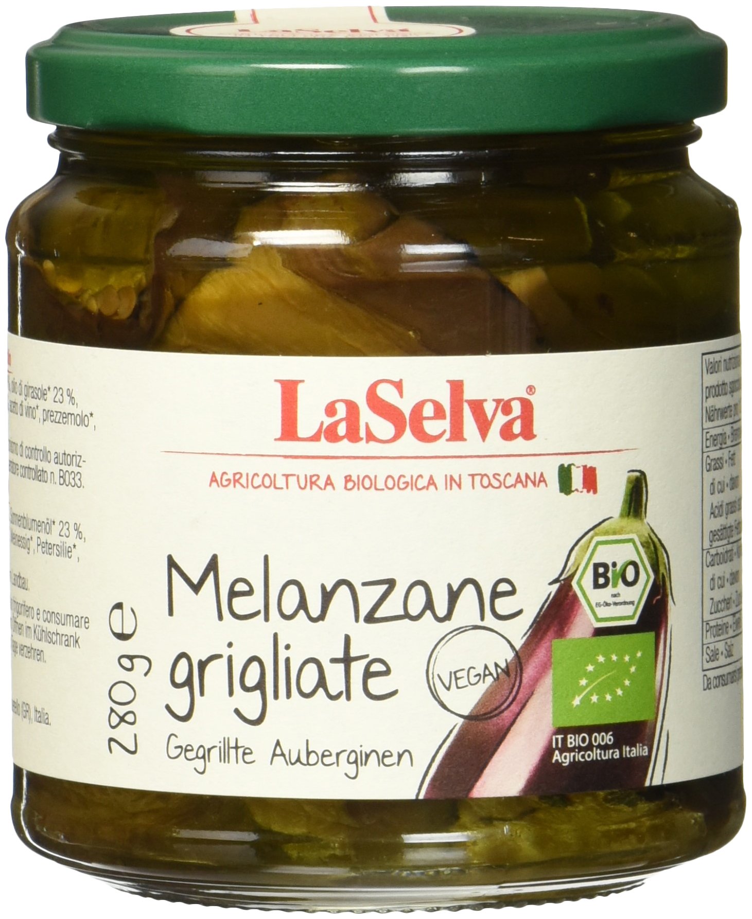 LaSelva Auberginen gegrillt in Olivenöl 280g Bio Antipasti, 3er Pack (3 x 280 g)